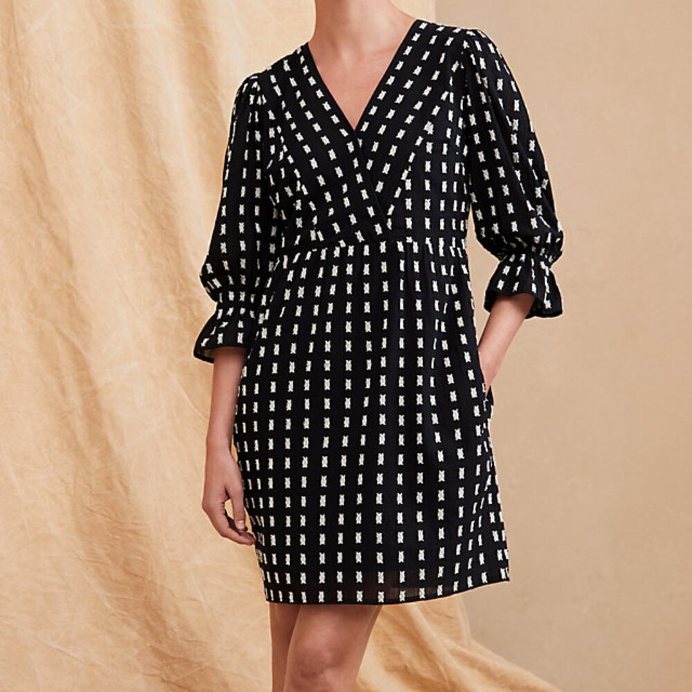 New ~Organic Cotton Clip-Dot Dress in Onyx and Sand size 6 by Garnet Hill